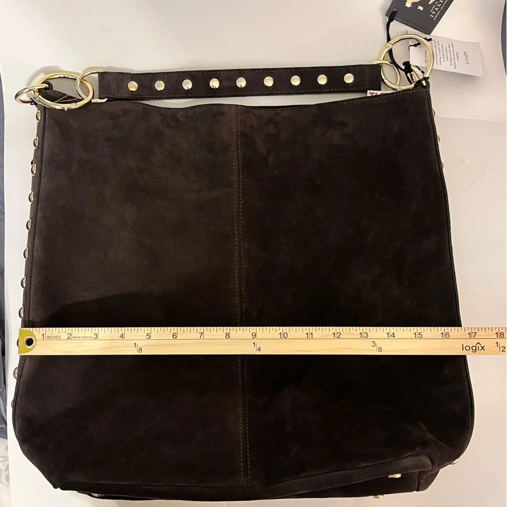 Claudia Firenze Hobo Shoulder Bag Chocolate Brown Suede Studs - Picture 12 of 16